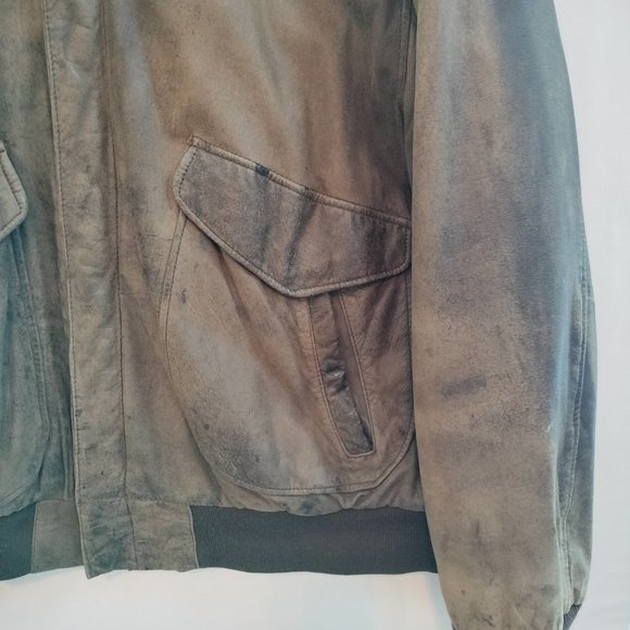 VTG Hunt Club Brown Leather Bomber Jacket Mens Size Big 48R Retro 80s Aviator - Picture 3 of 16